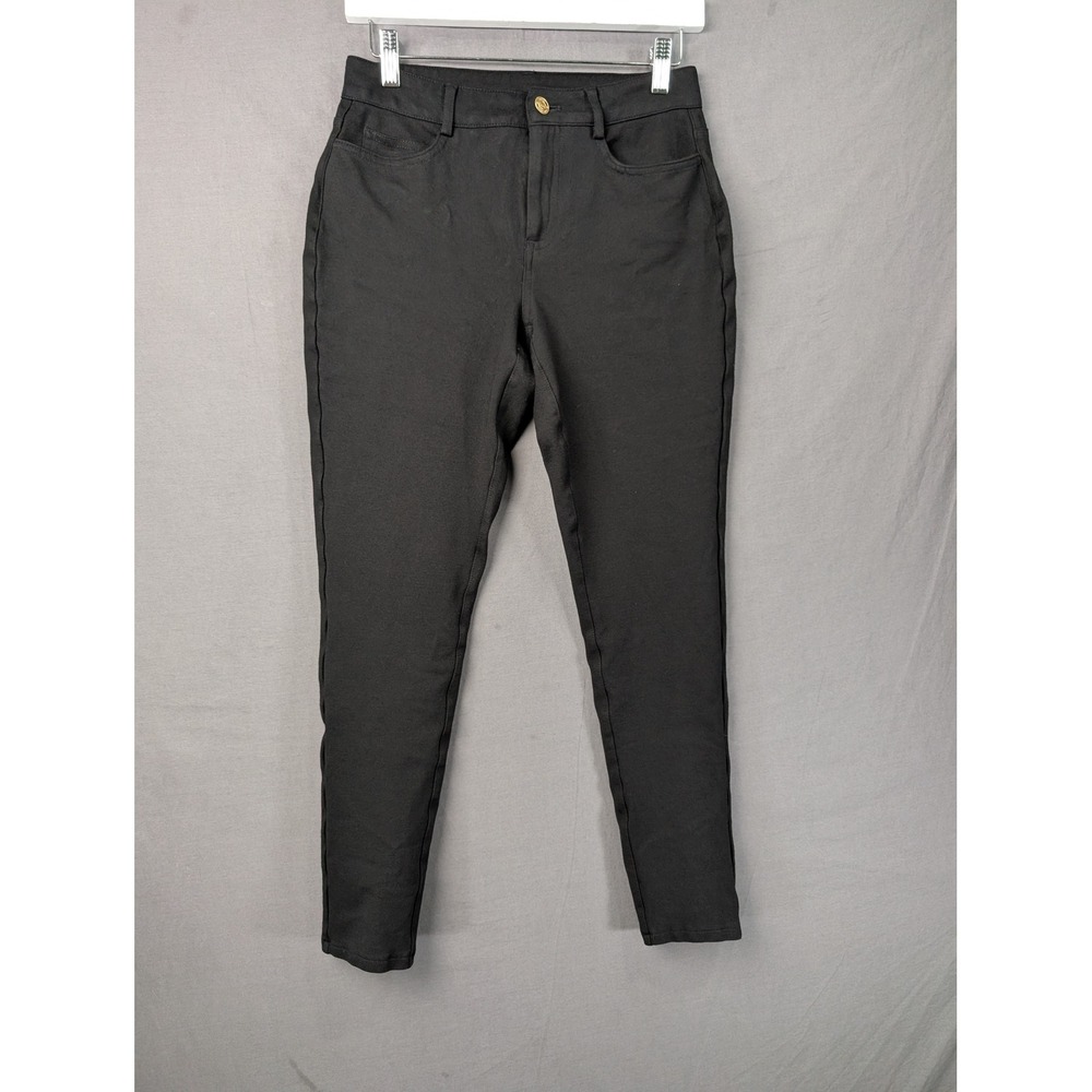 Michael Kors Black Skinny Leg Pull On Pants Gold Logo Hardware Small
